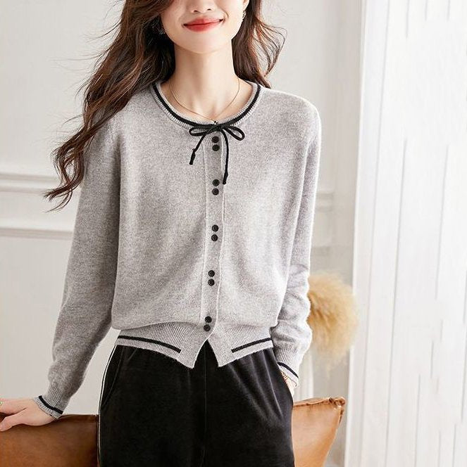 Women Solid Long Sleeve Shift Cardigan Knitted Shirts & Tops