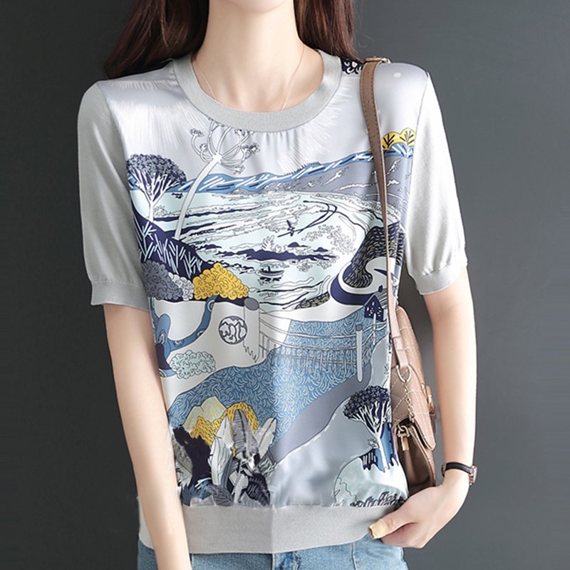 Women Printed Casual Pullover Crew Neck Shift Shirts & Tops