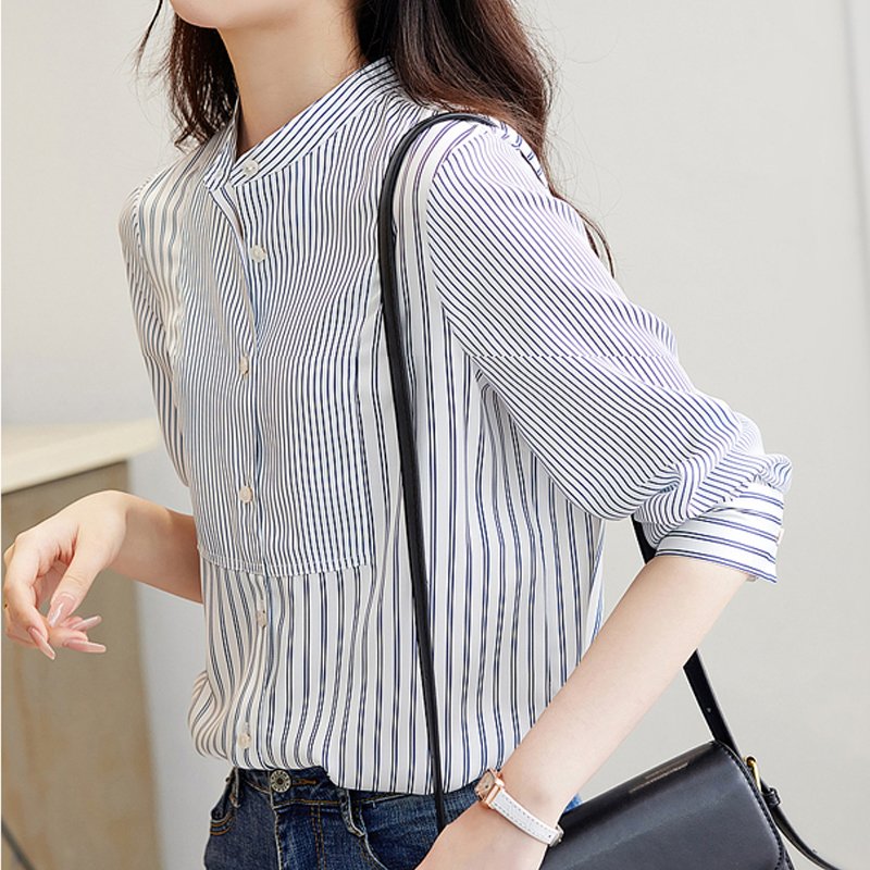 Women Shift Long Sleeve Casual Striped Shirts & Tops