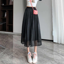Summer&&Spring Women Shift Solid Pleated Skirts