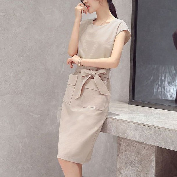 Women Simple Solid Pockets Dresses