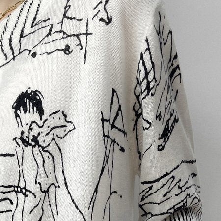 White Shift Graffiti Casual Knitted Sweater