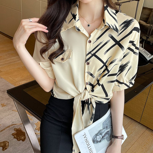 Women Short Sleeve Shift Buttoned Casual Shirts & Tops
