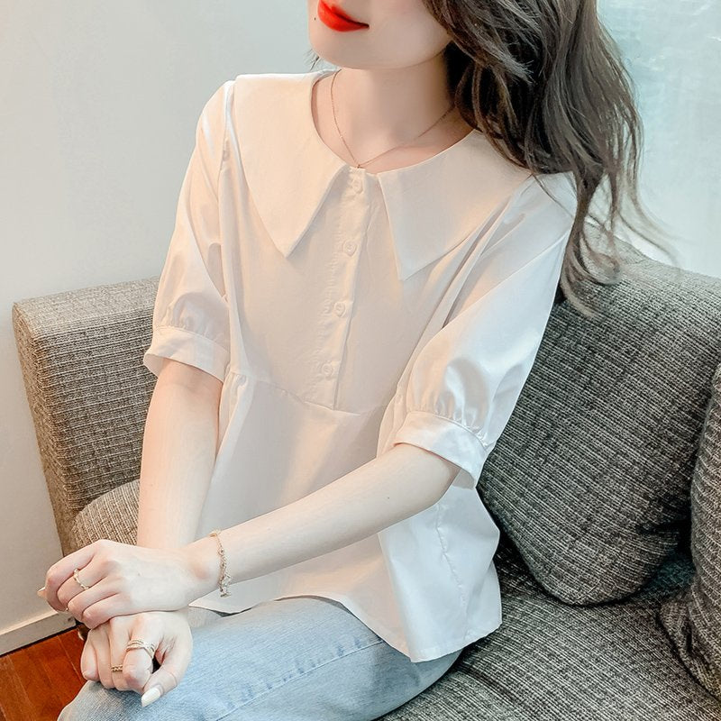 Buttoned Casual Solid Half Sleeve Shirts & Tops