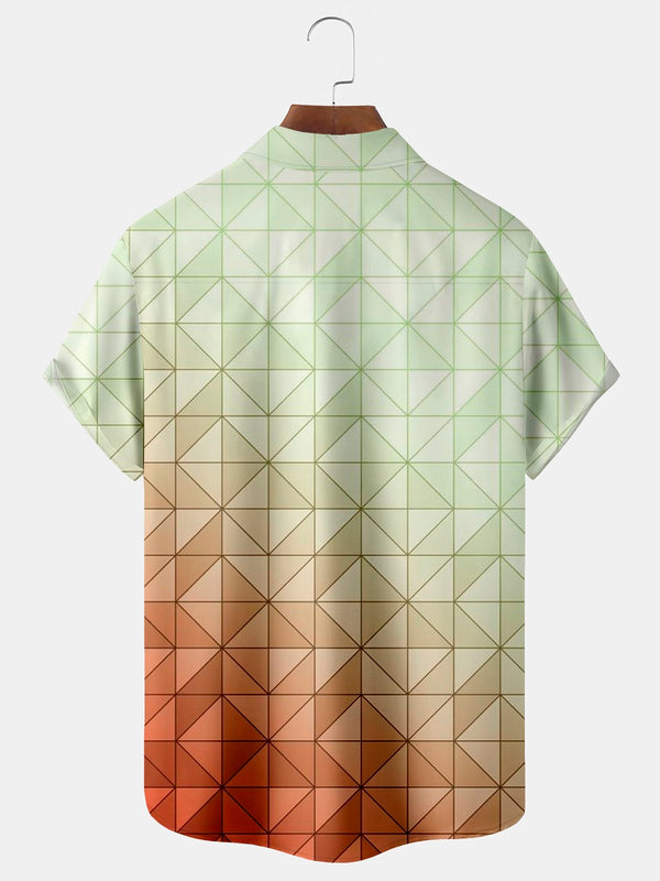 Gradient Geometric Plaid Print Beach Men's Hawaiian Oversized Shirt With Pocket