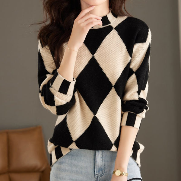 Long Sleeve Checkered/plaid Casual Sweater