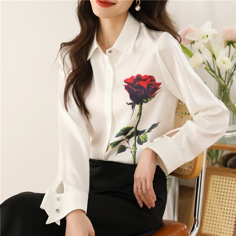 Summer Women Long Sleeve Floral Elegant Shirts & Tops