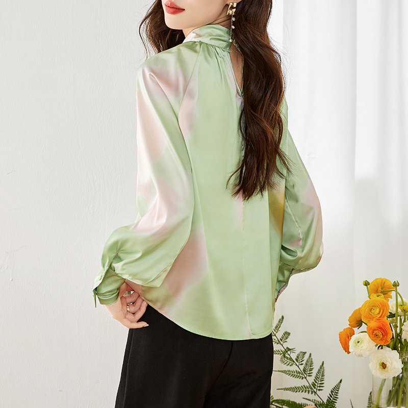 Women Elegant Chiffon Long Sleeve Cold Shoulder Shirts & Tops
