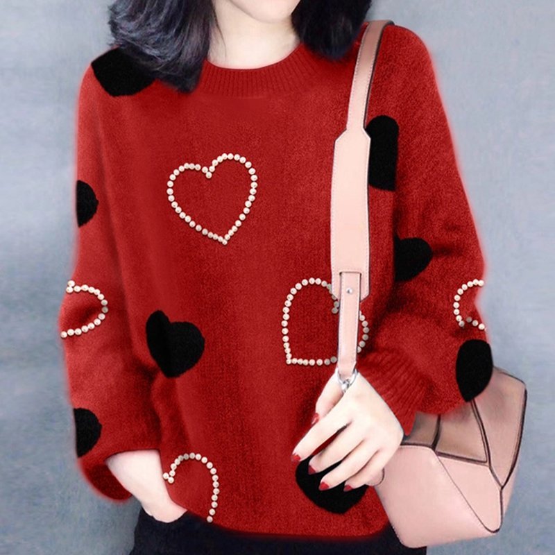 Sweet Beaded Knitted Long Sleeve Sweater