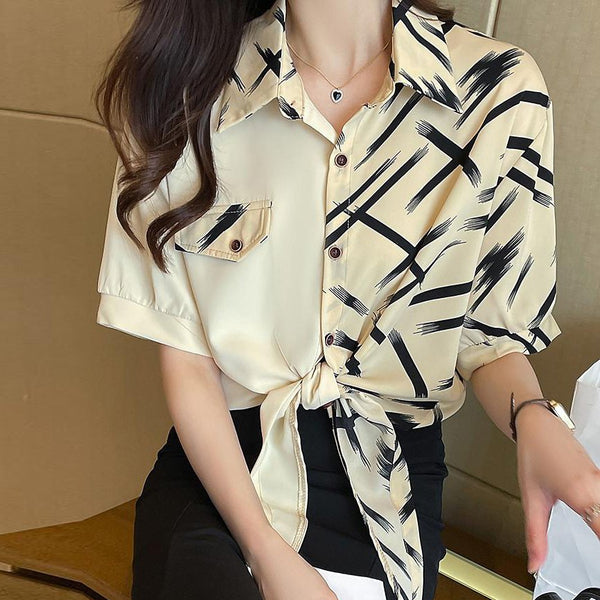 Women Short Sleeve Shift Buttoned Casual Shirts & Tops