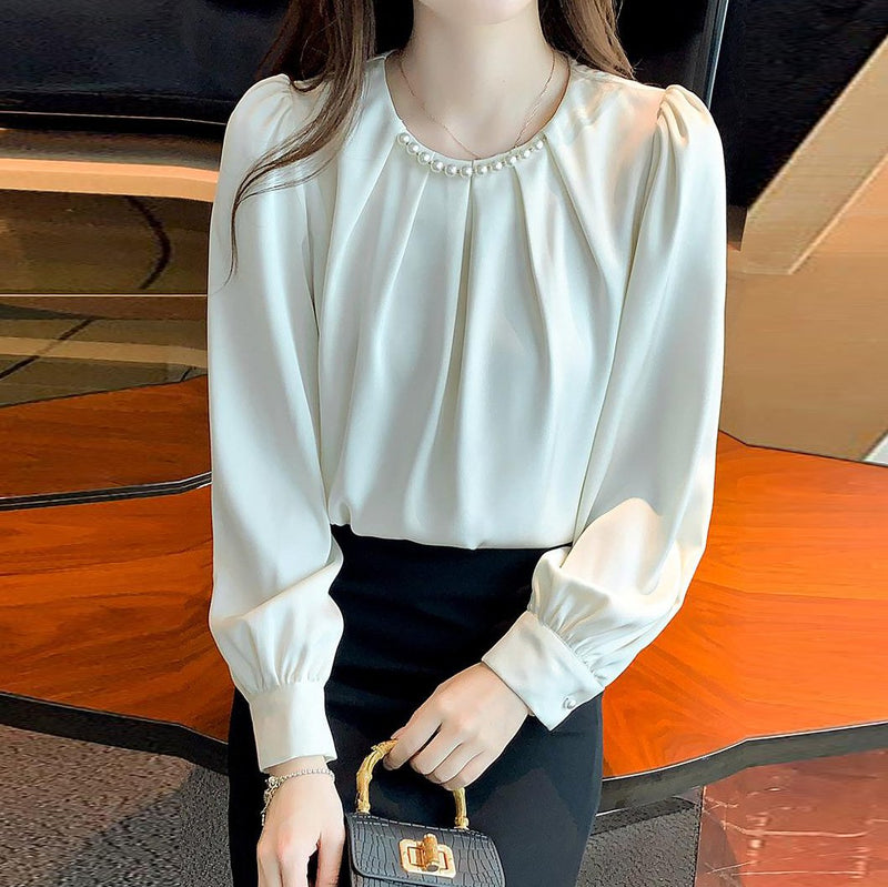 Women Shift Long Sleeve Ruched Solid Shirts & Tops