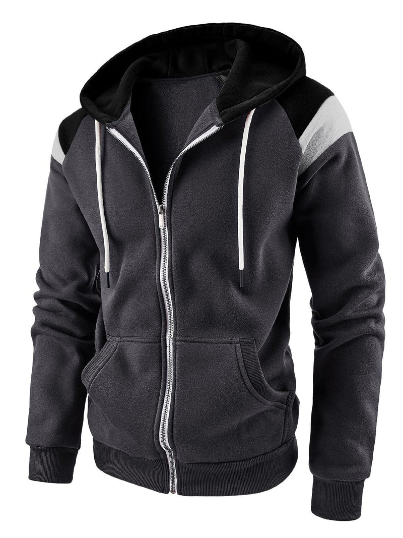 Men's Casual Contrast Plain Hooded Zip Sweatshirt