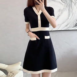 Black Knitted Short Sleeve Casual Dresses