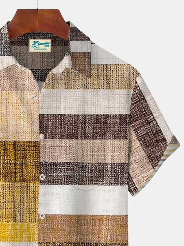 Geometric Print Beach Men's Hawaiian Oversized Short Sleeve Shirt with Pockets