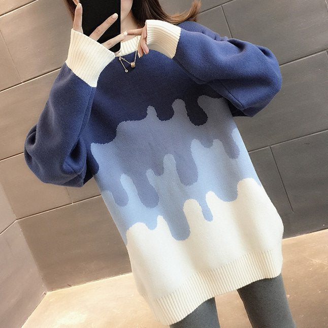 Casual Knitted Patchwork Cotton-Blend Sweater