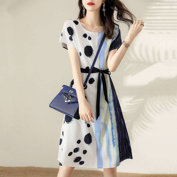 Short Sleeve Geometric A-Line Dresses