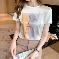 White Abstract Print Crew Neck T-shirt