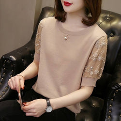 Beaded Lace Patchwork T-shirt