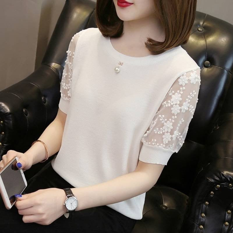 Beaded Lace Patchwork T-shirt