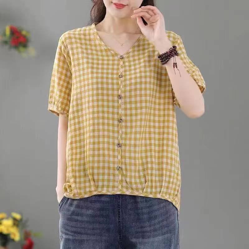 Casual Checkered/plaid Short Sleeve Shirts & Tops