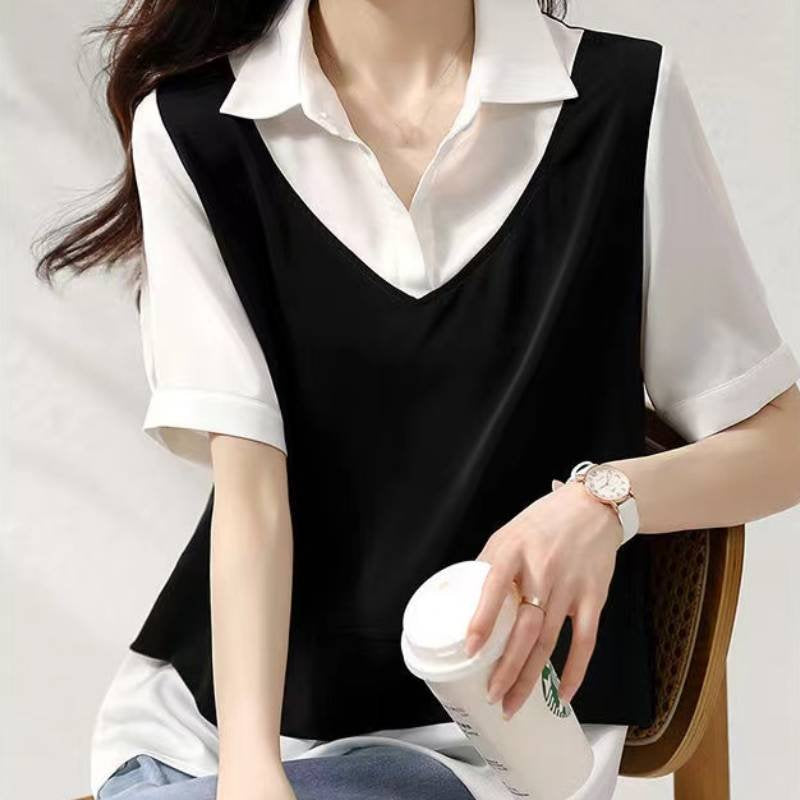 Black Casual Patchwork Shirts & Tops