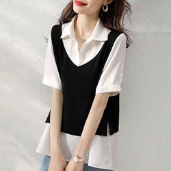 Black Casual Patchwork Shirts & Tops