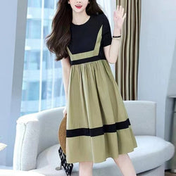 Patchwork Short Sleeve Casual Dresses