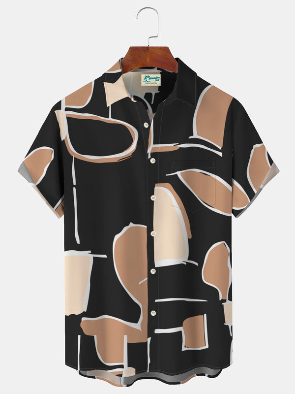 Geometric Art Print Men's Button Pocket Shirt