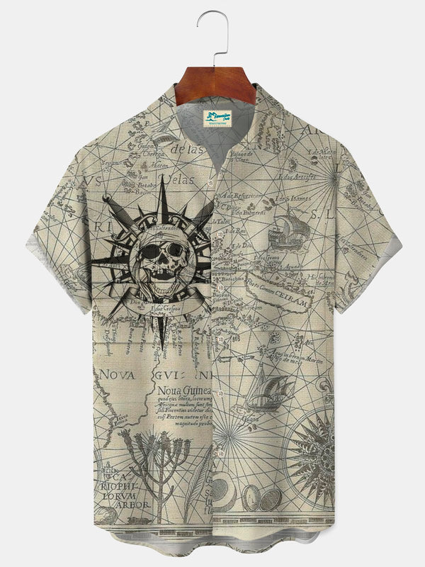 Print Beach Men's Pockets Map Shirt with Pockets