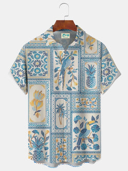 Plant Print Beach Men's Hawaiian Camp Shirt with Pockets