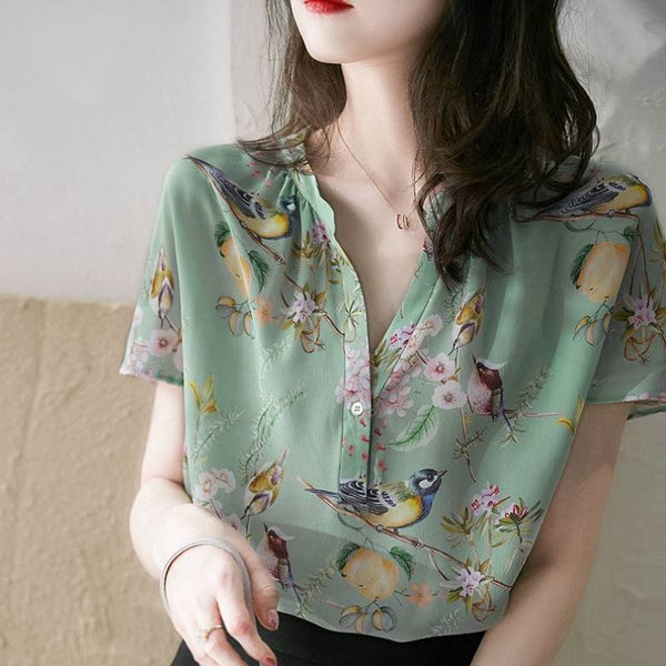 As Picture Short Sleeve Floral Shirts & Tops