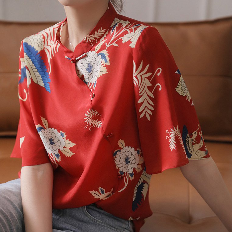 Red Short Sleeve Printed Casual Shirts & Tops