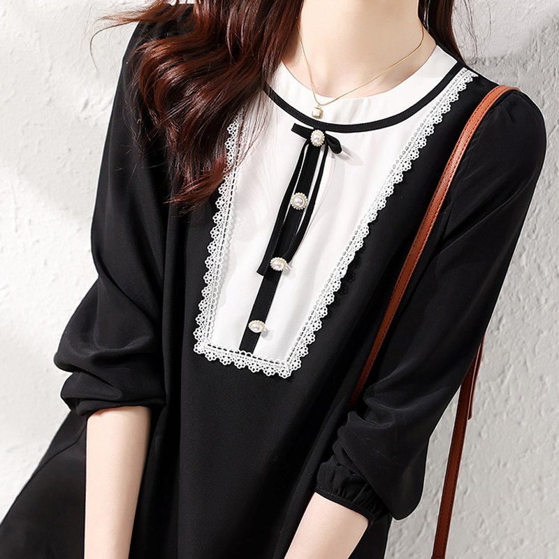Black Solid Long Sleeve Paneled Shirts & Tops