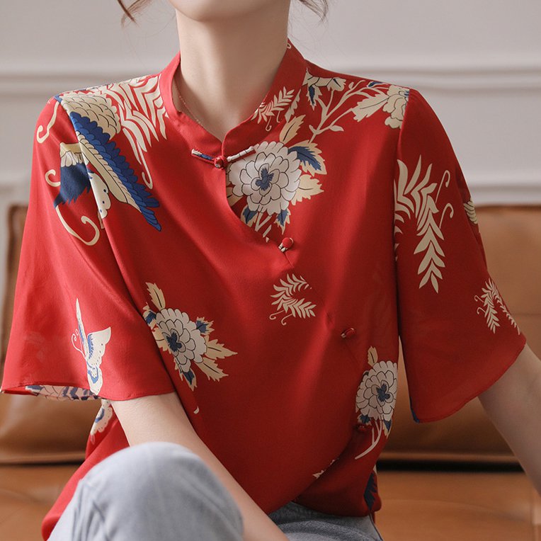 Red Short Sleeve Printed Casual Shirts & Tops
