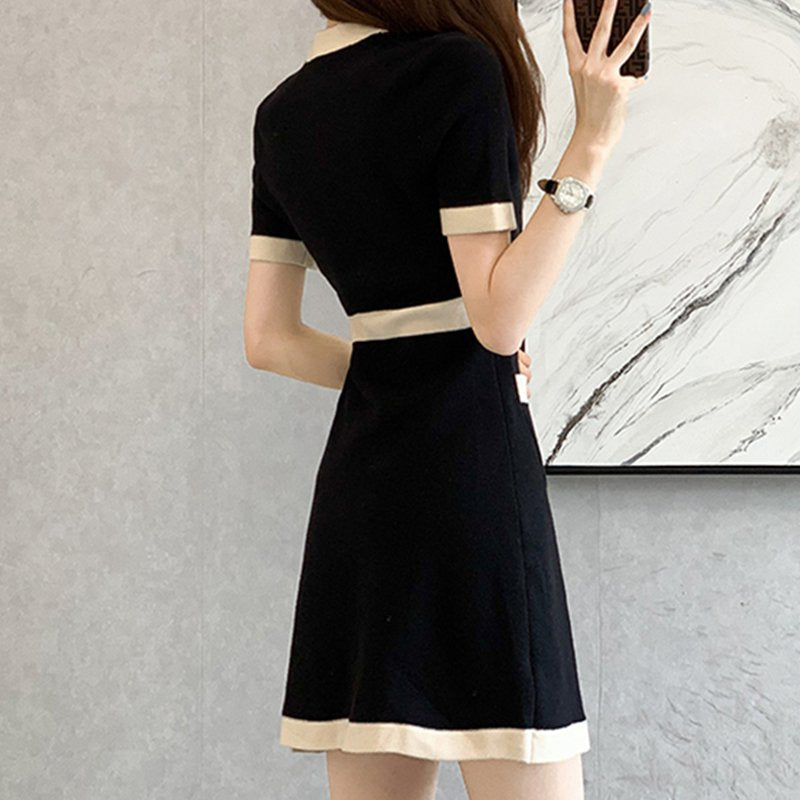 Black Knitted Short Sleeve Casual Dresses