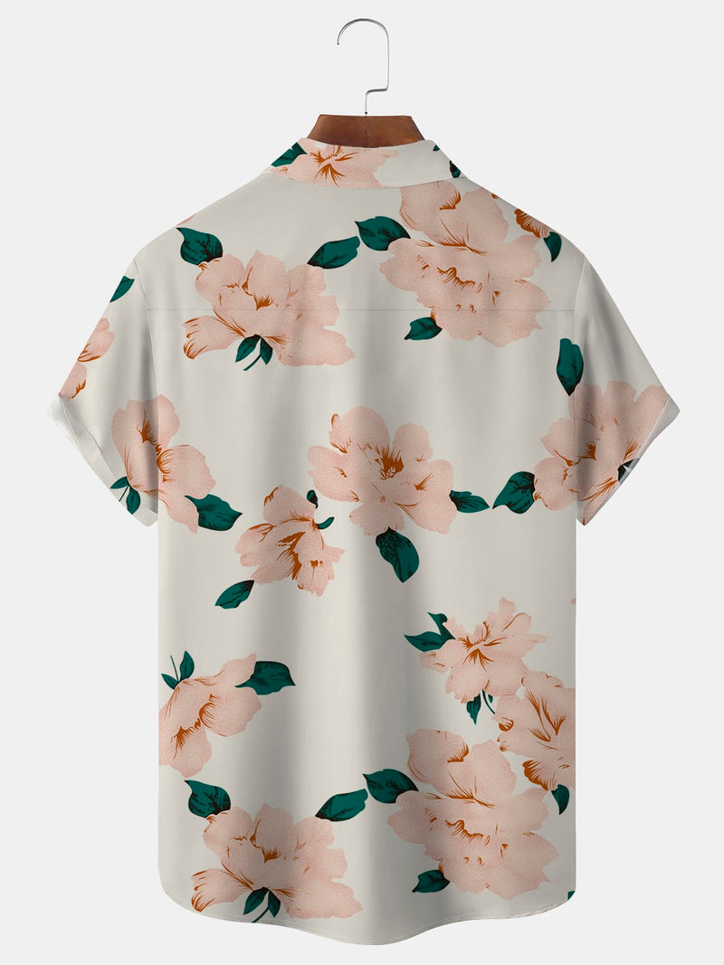 Hawaiian Floral Print Men's Button Pocket Shirt