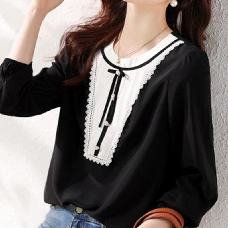 Black Solid Long Sleeve Paneled Shirts & Tops