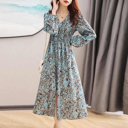 As Picture Long Sleeve Floral A-Line Printed Dresses