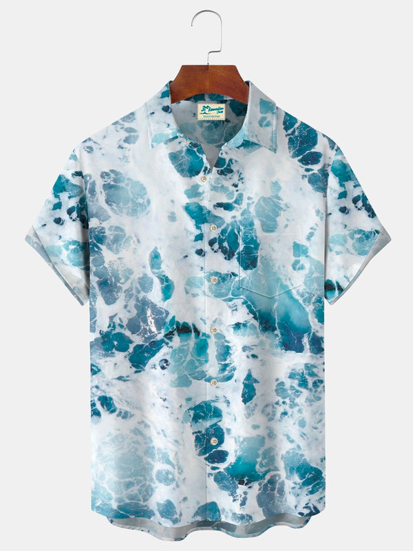 Water Ripple Ocean Print Beach Men's Hawaiian Oversized Short Sleeve Shirt with Pockets