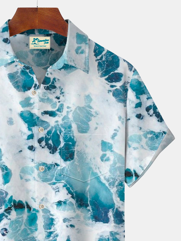 Water Ripple Ocean Print Beach Men's Hawaiian Oversized Short Sleeve Shirt with Pockets