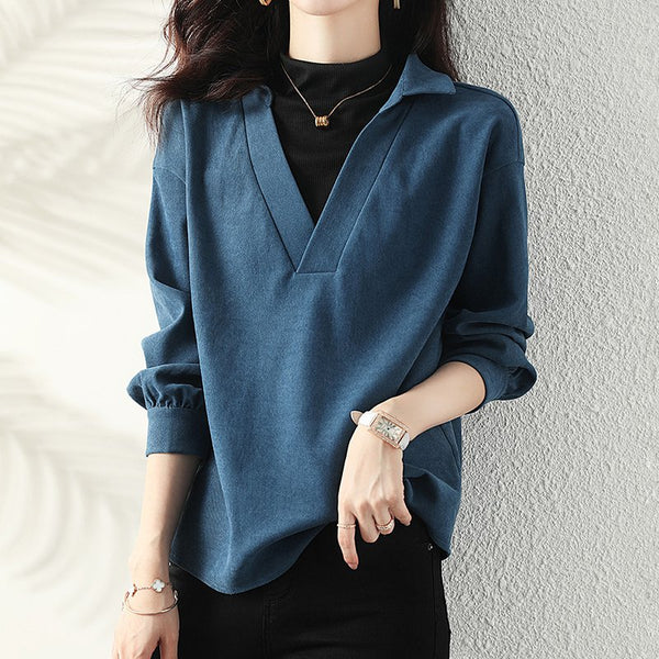 Blue Long Sleeve Plain Shift Paneled Shirts & Tops
