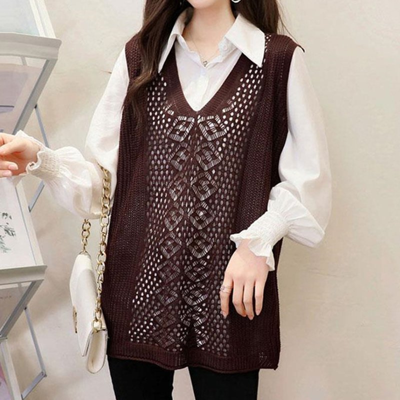 Knitted Sleeveless Cutout Cocoon Vests