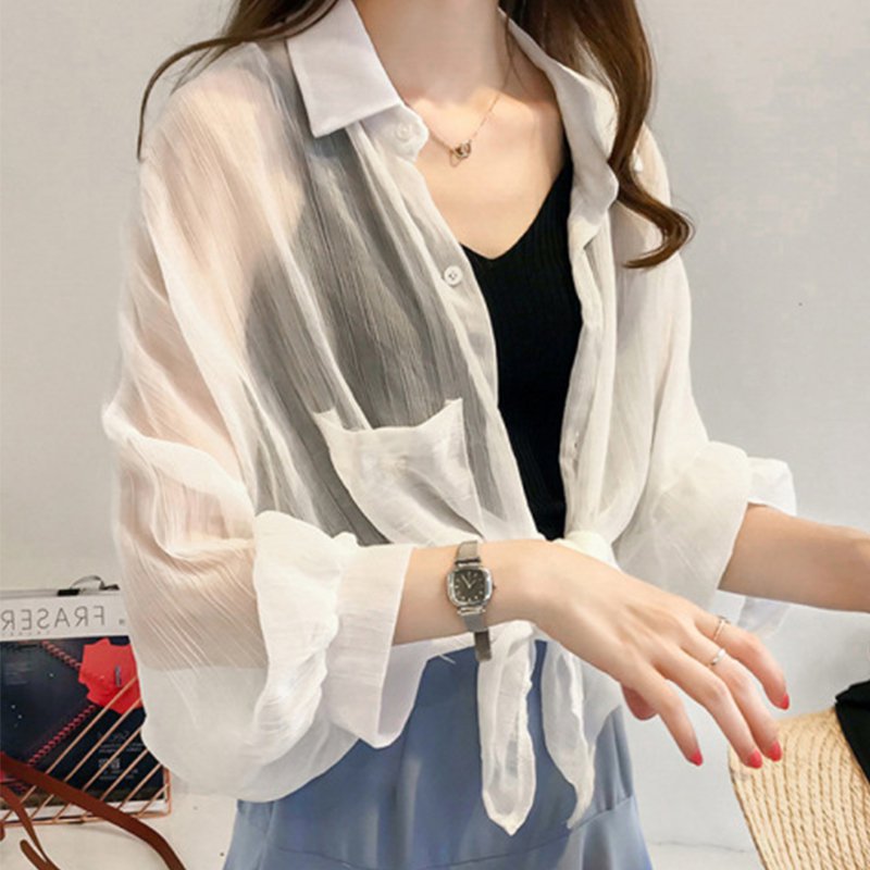 Balloon Sleeve Striped Casual Shirts & Tops