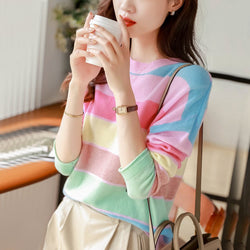 As Picture Shift Stripes Long Sleeve Cotton-Blend Sweater
