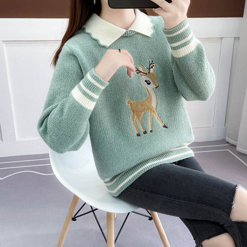 Casual Cartoon Knitted Paneled Sweater