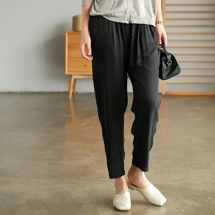 Women Pockets Casual Solid Pants