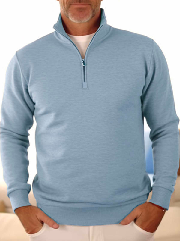 Stand Collar Half Zip Khaki Men's Pullover Sweatshirts Easy to Wear Stretch Large Size Outdoor Camp Sweatshirts