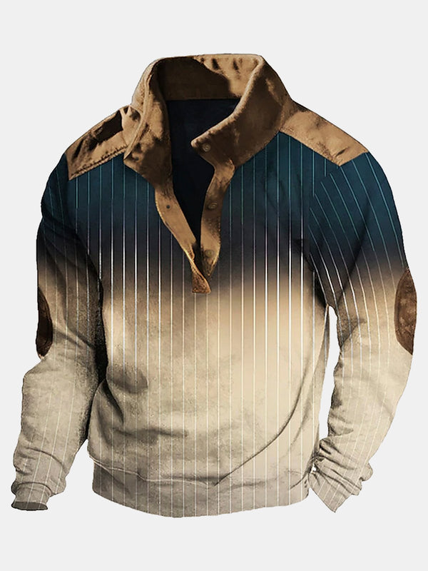 gradient striped stand-up collar button basic sweatshirt outdoor camping warm sweatshirt