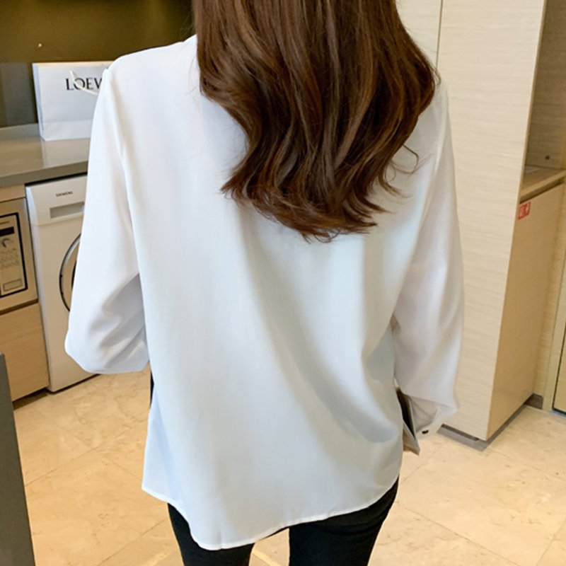 Black White Shift Long Sleeve Asymmetric Shirts & Tops