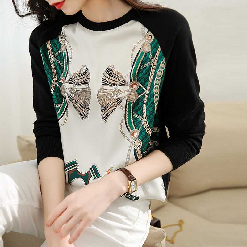 As Picture Paneled Long Sleeve Floral Casual Shirts & Tops